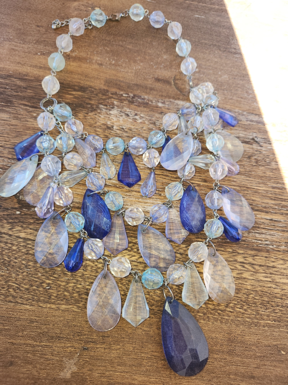 Vintage Cluster Teardrop Necklace in Blue and Lavender - Picture 2 of 2